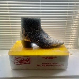 ASOS Wide Fit cuban heel western chelsea boots in glitter with flame detail